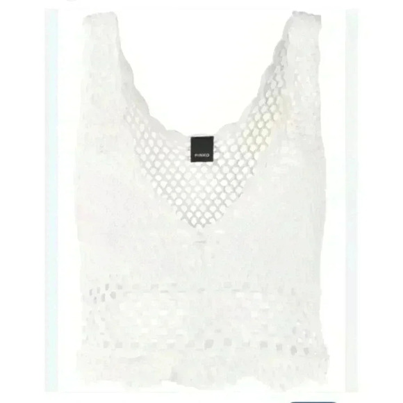 NWT Pinko Limosa Cream Cropped Crochet Tank Top Boho Festival Size Medium - Picture 3 of 10